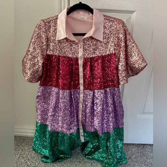 Peach Love California Sequin color block dress - Picture 1 of 5